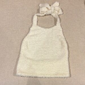 SKIMS Cozy knit halter bra top in bone size large